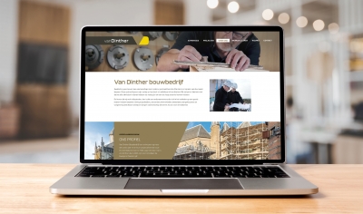 website van Van Dinther te zien op een laptop